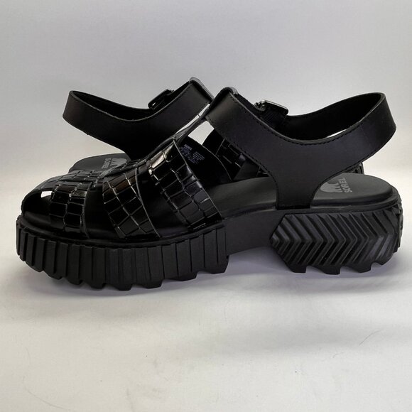 Sorel Ona Streetworks Fisherman Mid Sandal Size 9 Black Leather Platform Chunky - Picture 3 of 15